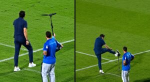 STJD pune Abel Ferreira com dois jogos de suspensão por chute em microfone durante partida do Palmeiras