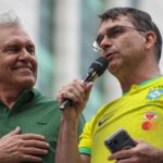 Ronaldo Caiado e Daniel Vilela recebem Flávio Bolsonaro em Goiânia para oficializar apoio no segundo turno
